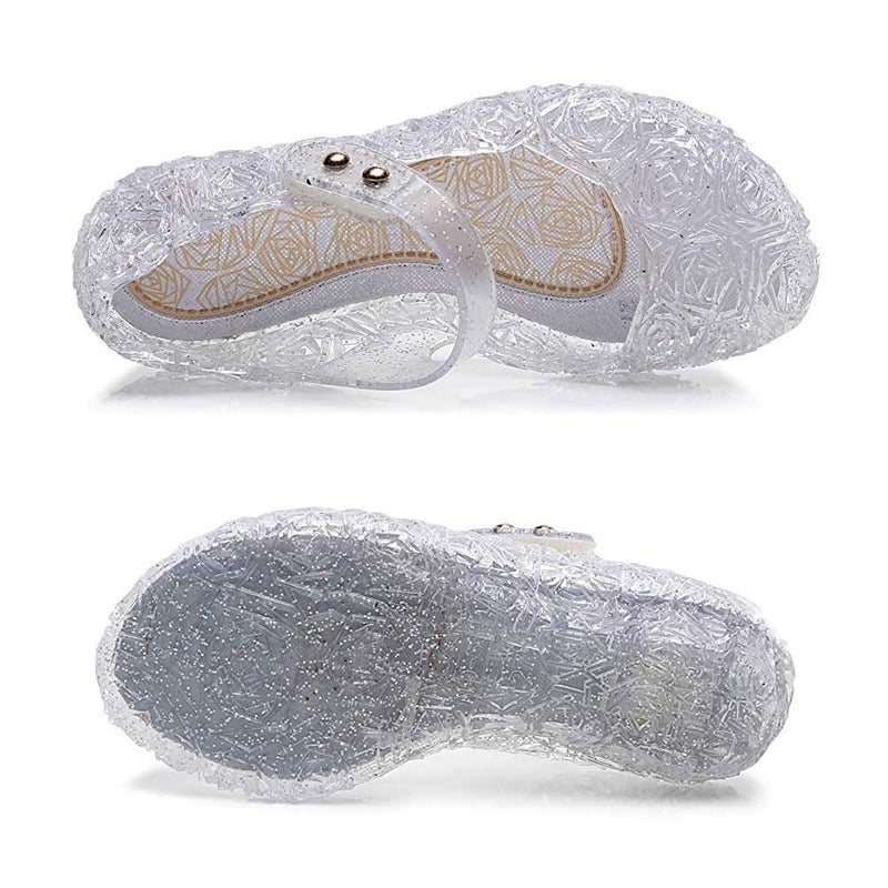 techcity Princess Girls Sandals Dress Up Dance Party Cosplay Jelly Shoes for Kids Toddler Mary Janes (A-White, Numeric_1_Point_5) - Image 3